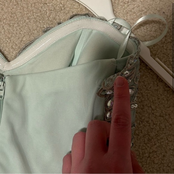 Sequin Hearts Light Pale Green Beaded Strapless Full-Length Prom Dress - Picture 3 of 8